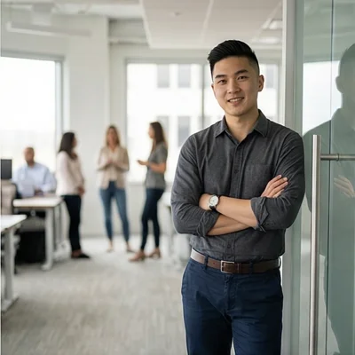 Illustrated portrait of James Chen